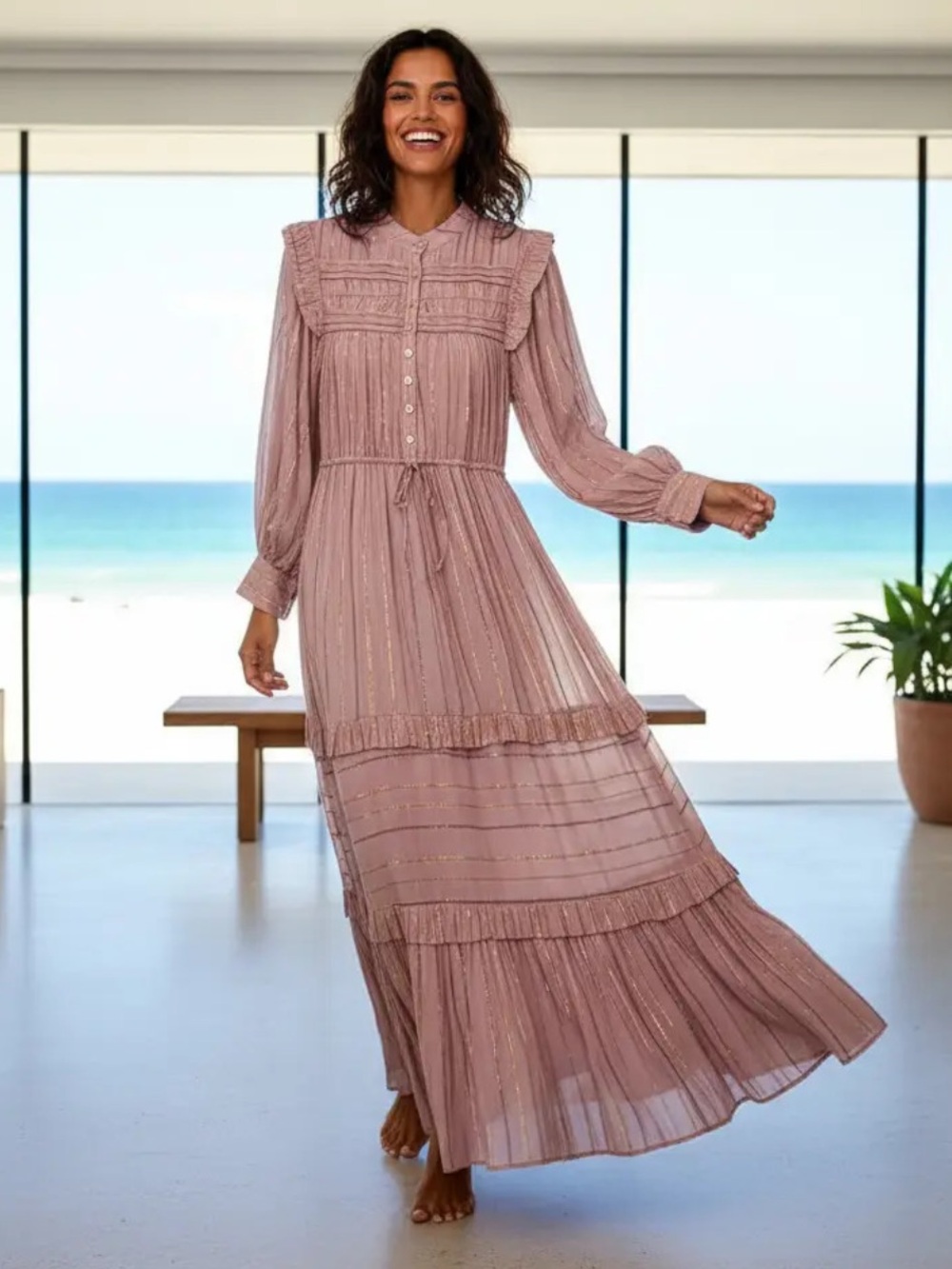 NWT Farm Rio Pleated Yoke Tiered
Prairie Maxi Dress - Picture 2 of 5